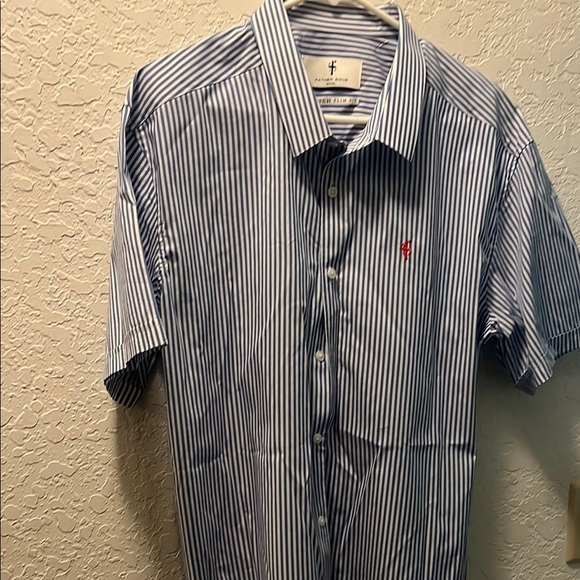 Blue and White Casual Button Down Shirt with Stripes - Picture 1 of 3
